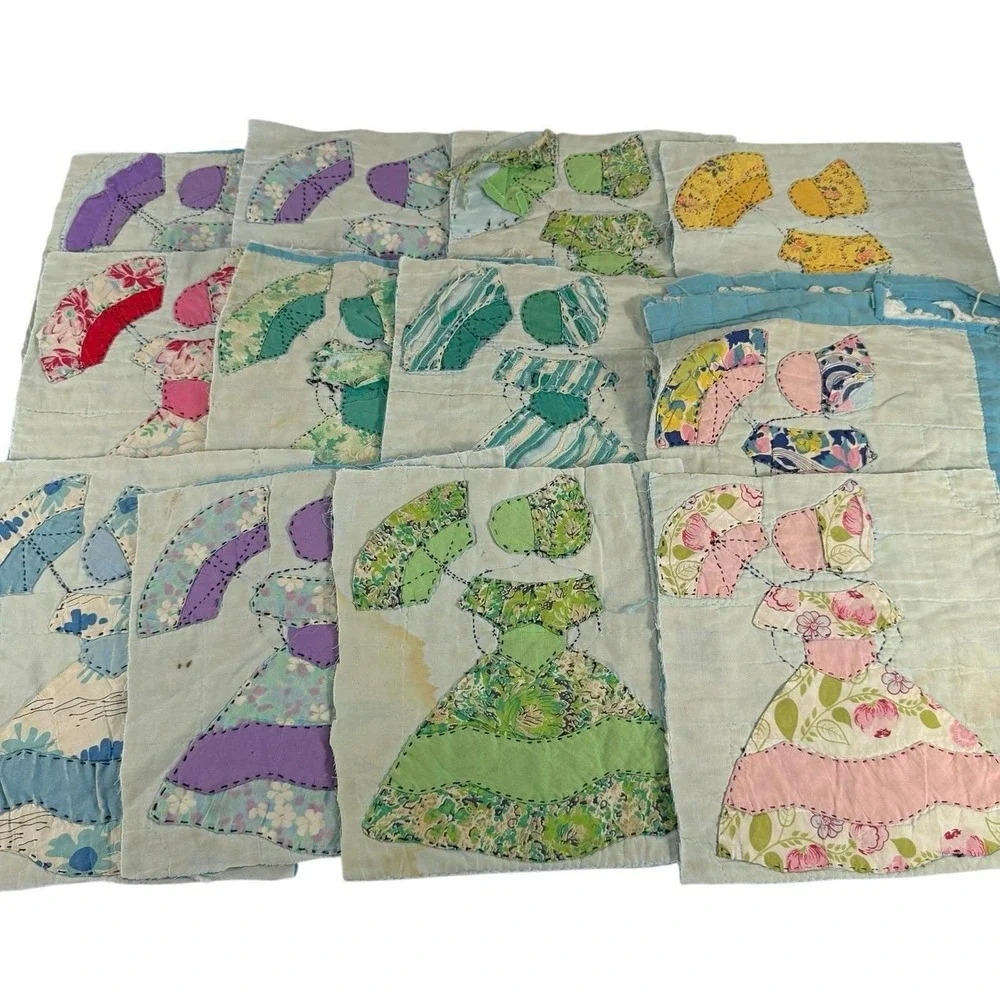 Vintage Southern Belle‎ 16 Flour Sack Quilt Pieces Blocks Unfinished Project